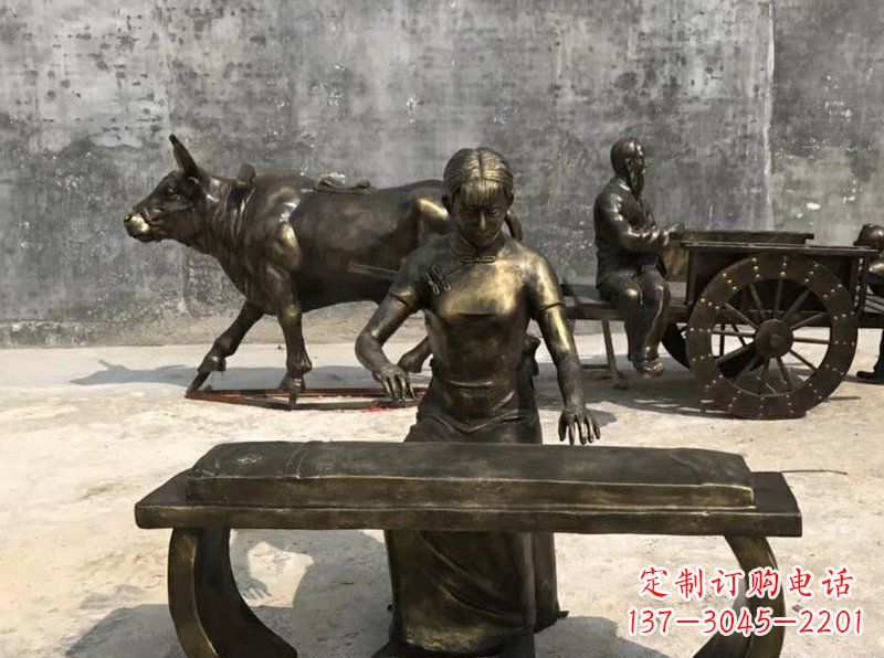 金华铜制古筝人物校园景观雕塑