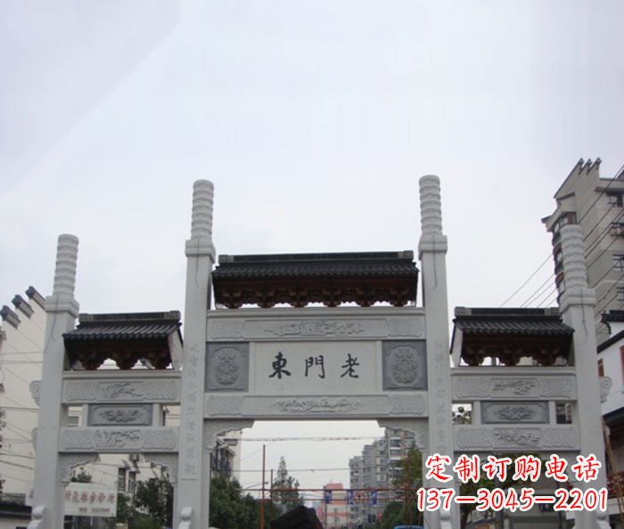 金华精美三门石牌坊雕塑