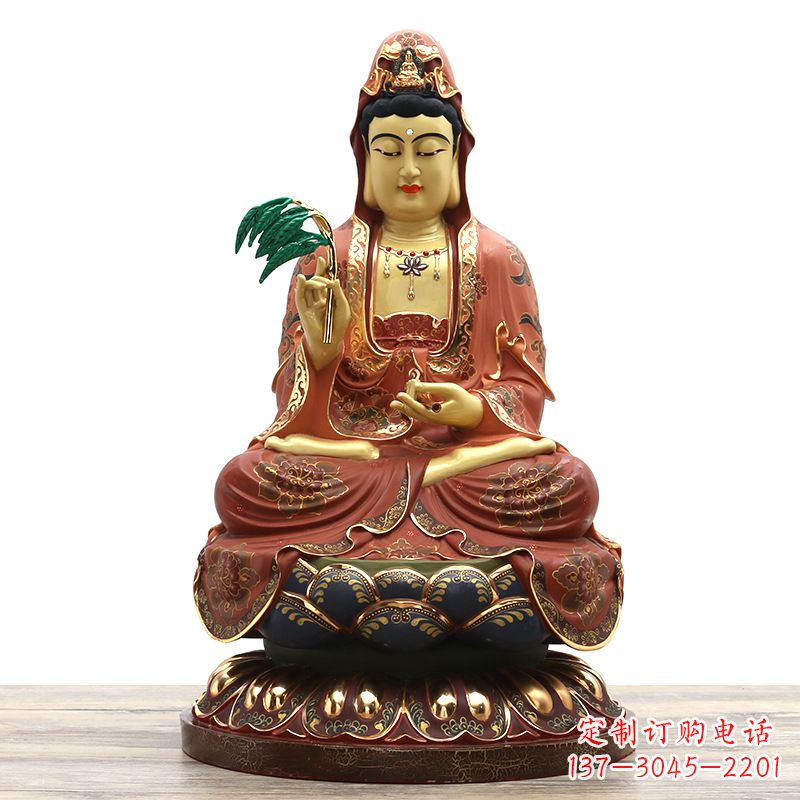 金华精美观音彩绘铜雕雕塑摆件