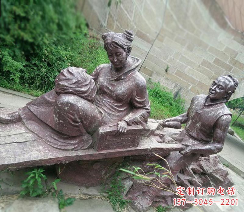 金华独轮车推媳妇的古人铜雕