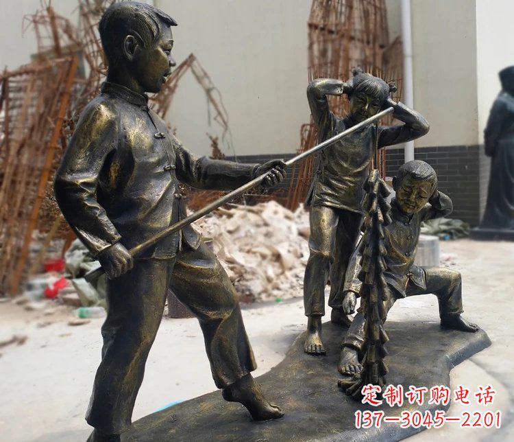 金华儿童放鞭炮庭院景观铜雕塑