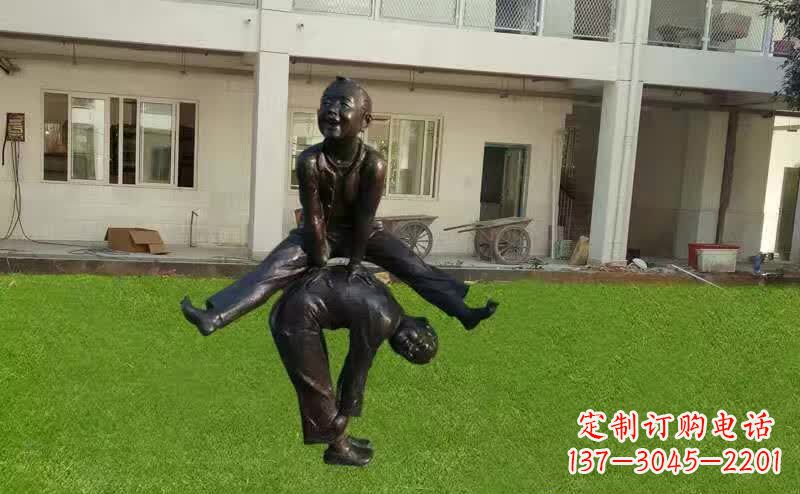 金华卡通青少年跳马铜雕塑