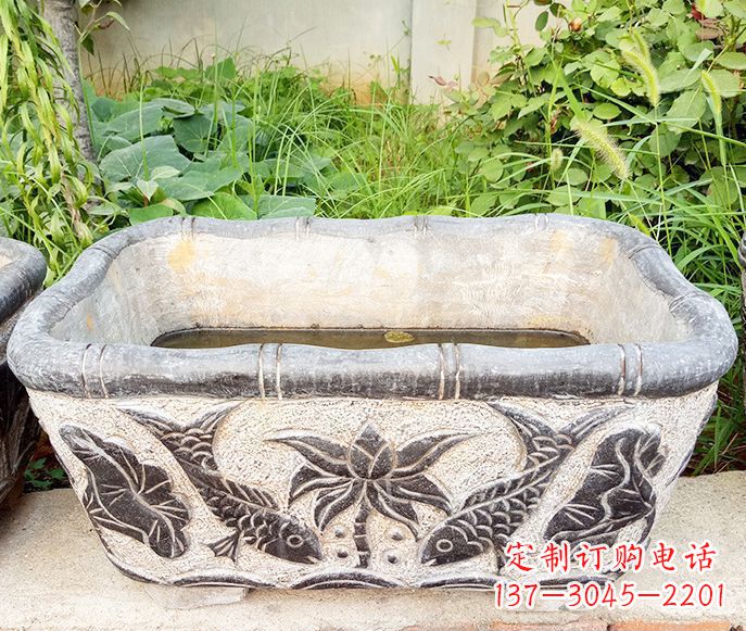 金华精美方形荷花鲤鱼石雕塑