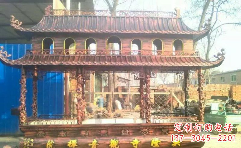 金华方形寺庙香炉铜雕_1