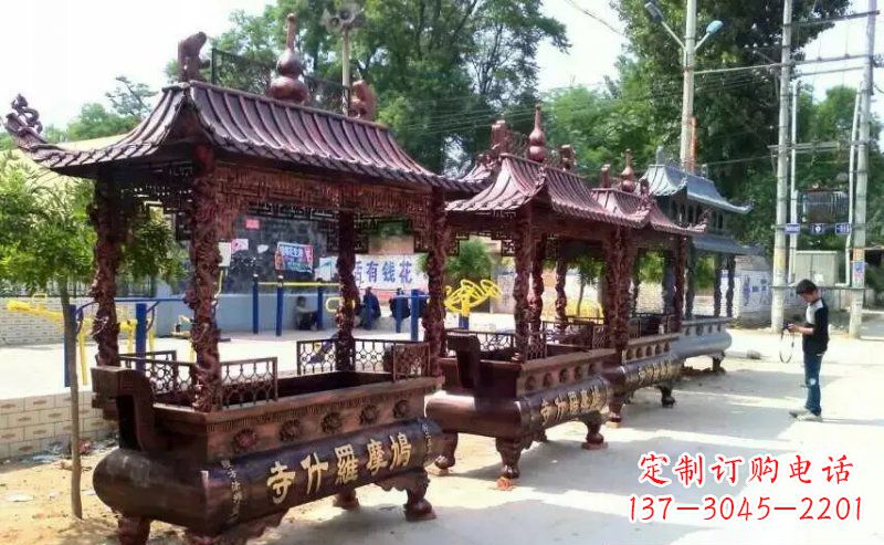 金华方形寺庙香炉铜雕_2