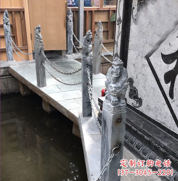 金华典雅传统的仿古胡人拴马石栏杆雕塑