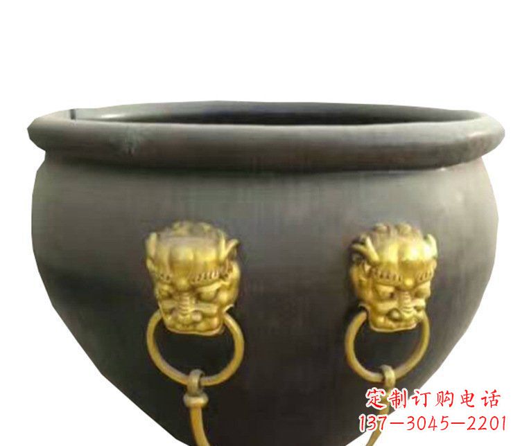 金华仿古鎏金狮子头水缸铜雕塑