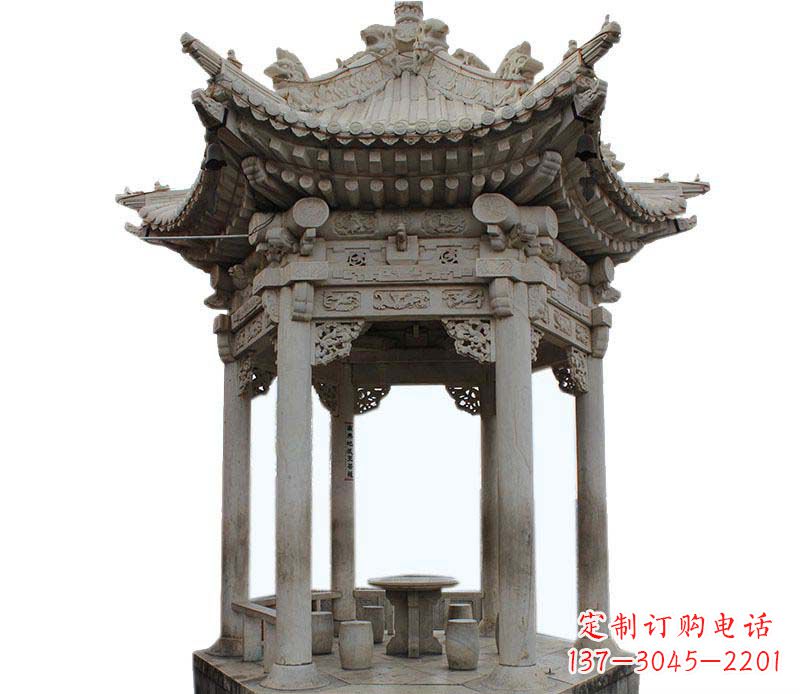 金华精美仿古六角凉亭石雕