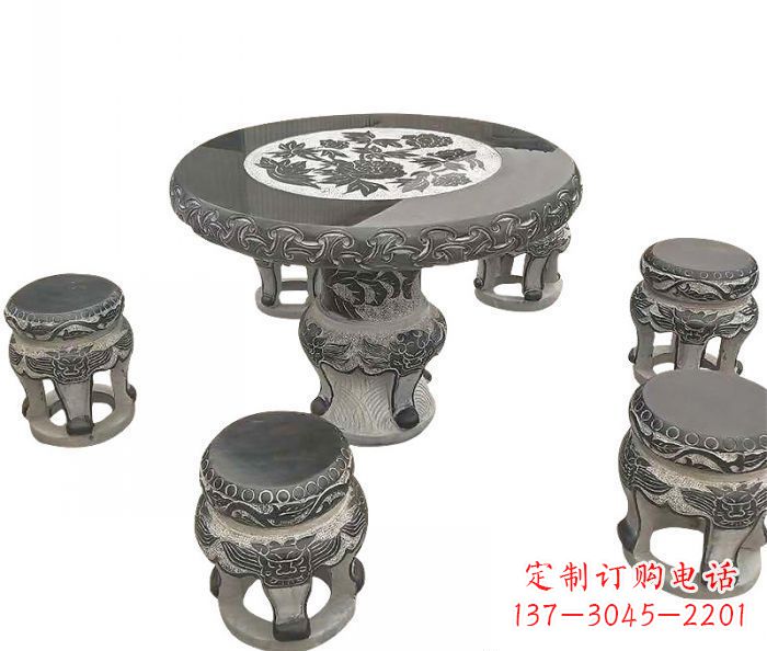 金华仿古圆形石桌凳雕塑