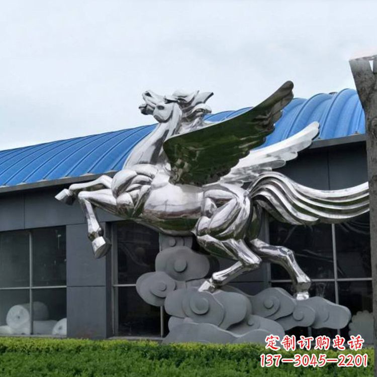 金华飞马镜面不锈钢雕塑-企业景观动物标识