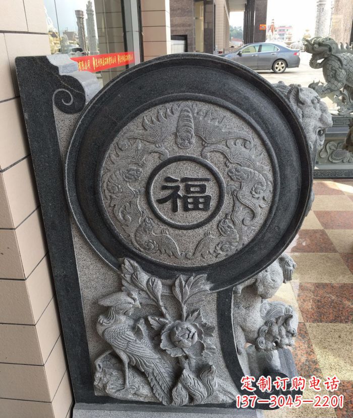 金华福字雕塑 招财门墩石抱鼓