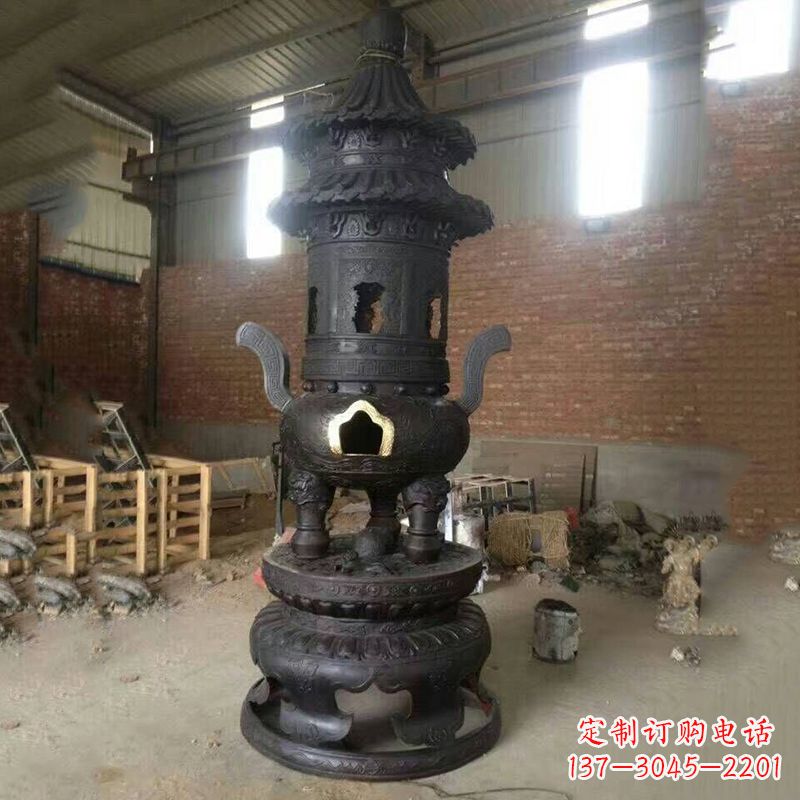 金华花卉盘状高层圆形铜香炉雕塑