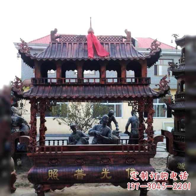 金华古典风格三足铜香炉定制雕塑