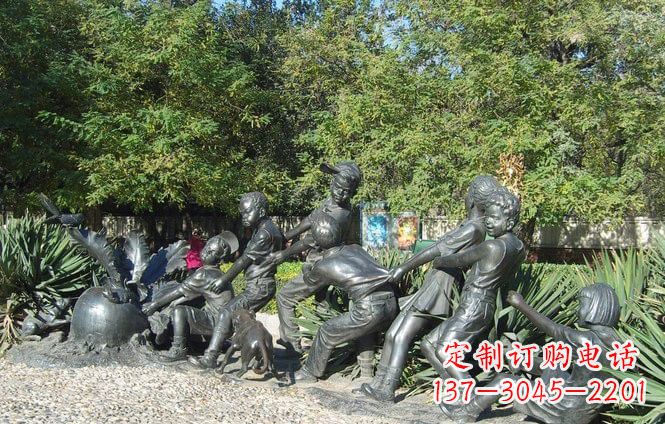 金华铜雕萝卜儿童拔萝卜雕塑