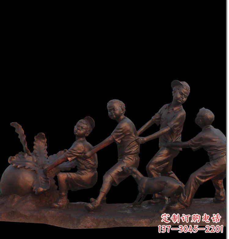 金华精美玻璃钢仿铜拔萝卜人物雕塑