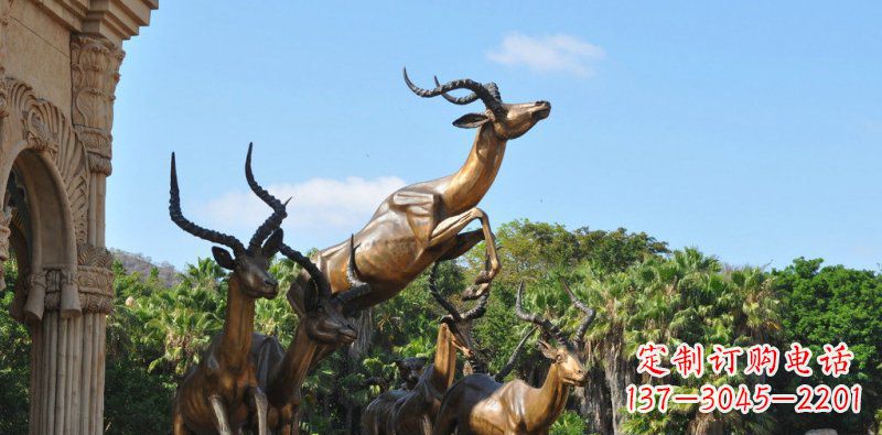 金华公园奔跑羚羊动物铜雕