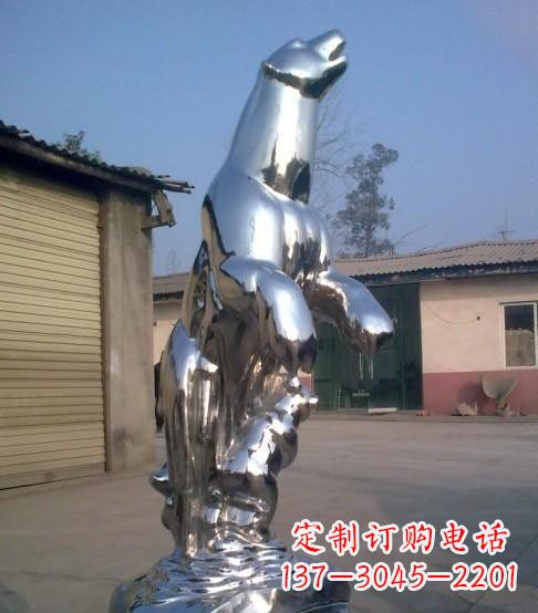 金华公园不锈钢抽象北极熊动物雕塑