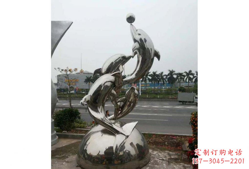 金华海豚系列不锈钢顶球雕塑