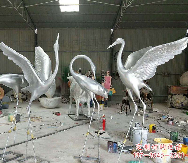 金华公园不锈钢动物仙鹤雕塑