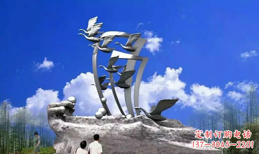 金华艺术家手工制作的不锈钢飞翔天鹅雕塑