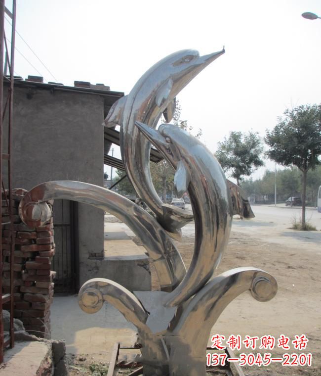 金华倾情展示——室外可靠不锈钢海豚雕塑