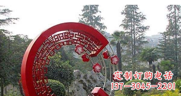 金华灵动奔放的不锈钢和梅花圆环雕塑