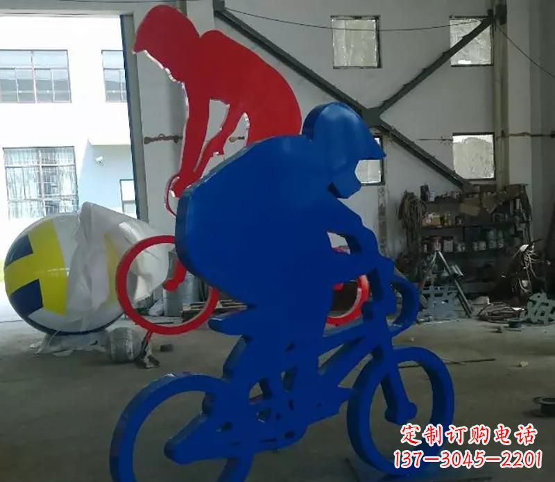 金华公园不锈钢骑自行车运动人物雕塑