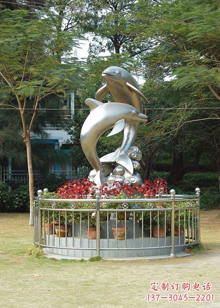 金华不锈钢踏浪海豚雕塑