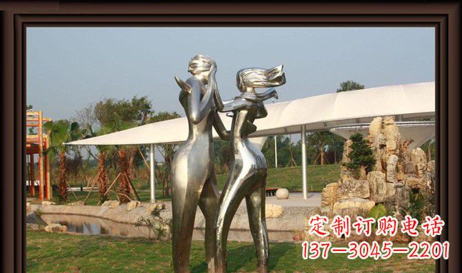 金华一对动感传情的不锈钢跳舞情侣雕塑