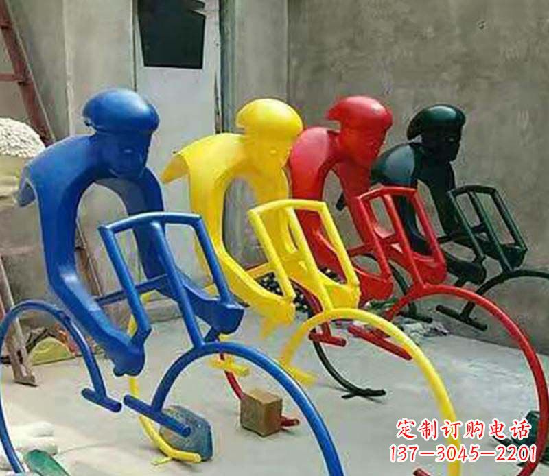 金华不锈钢自行车运动人物景观雕塑