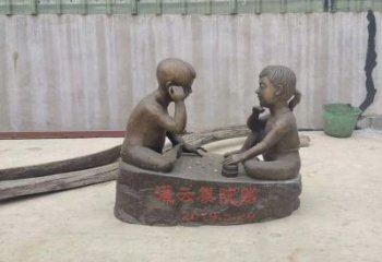 金华精美儿童下棋铜雕