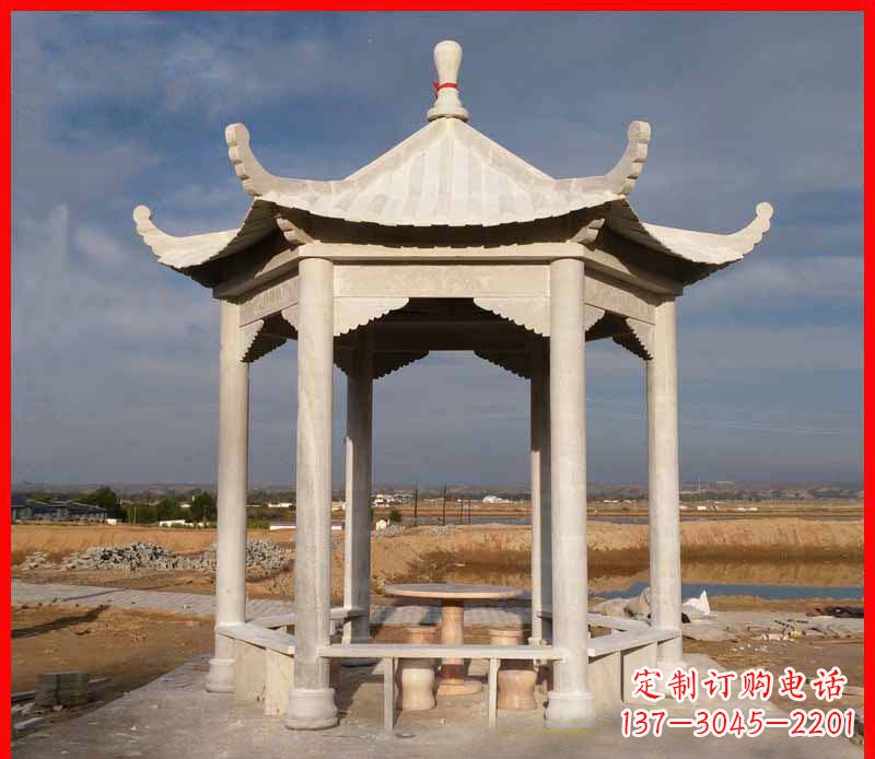 金华公园大理石六角石雕凉亭 (2)