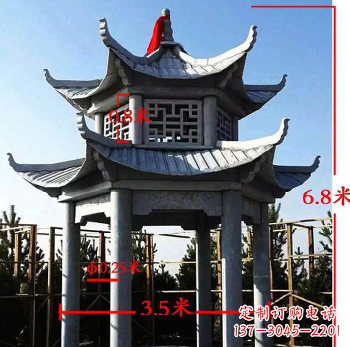 金华杰出的大理石六角石双层凉亭雕塑