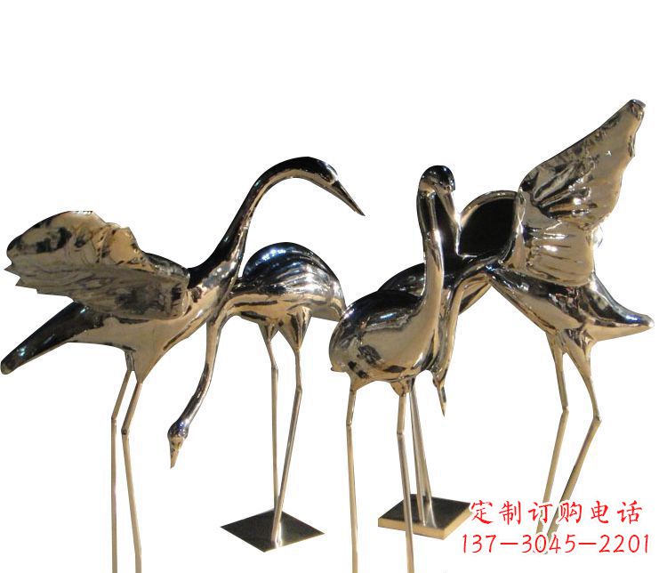 金华公园动物不锈钢仙鹤雕塑1