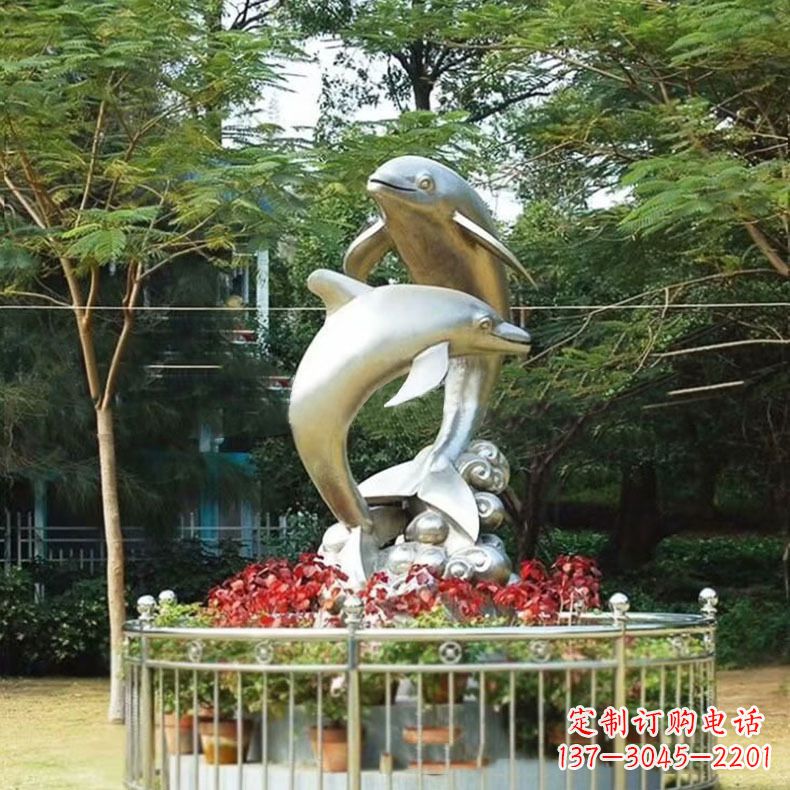 金华公园动物海豚不锈钢景观雕塑