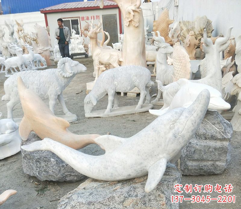金华公园动物海豚石雕
