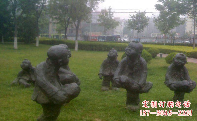 金华公园儿童斗鸡小品铜雕