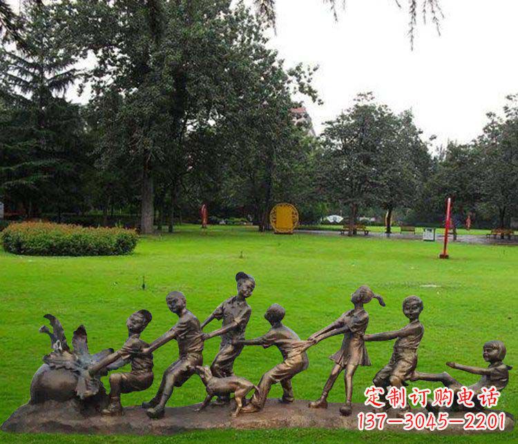 金华公园儿童拔萝卜人物小品铜雕