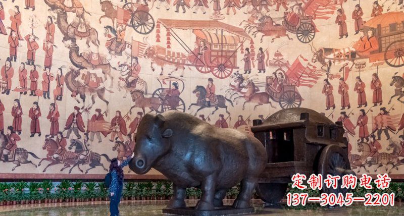 金华公园河马拉车景观铜雕