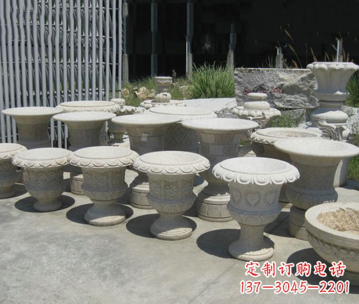 金华大理石花盆石雕艺术品