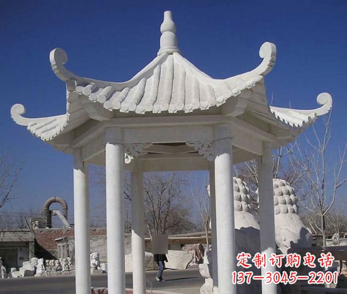 金华公园景观汉白玉六角石雕凉亭