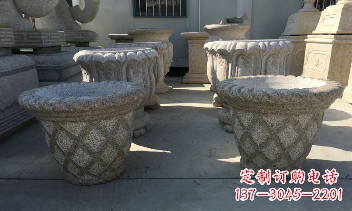 金华公园景观花篮式花盆石雕 (2)