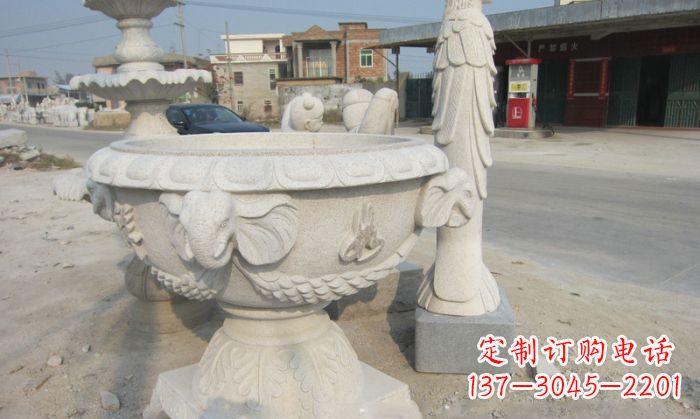 金华带有灵性的梦幻象头石水缸雕塑