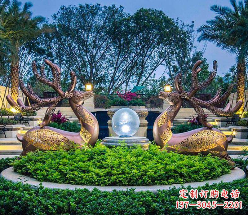 金华公园镂空梅花鹿不锈钢雕塑