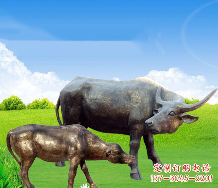 金华 传统文化风格母子黄牛铜雕塑