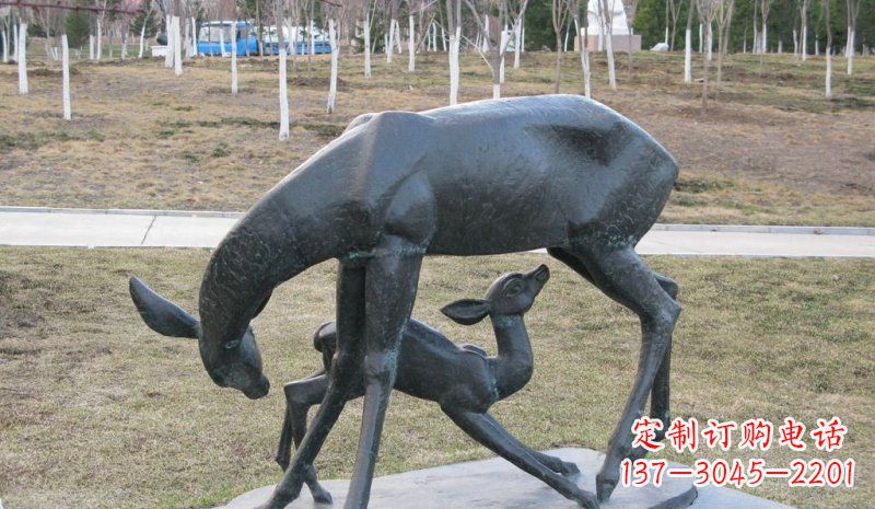 金华公园母子鹿动物铜雕