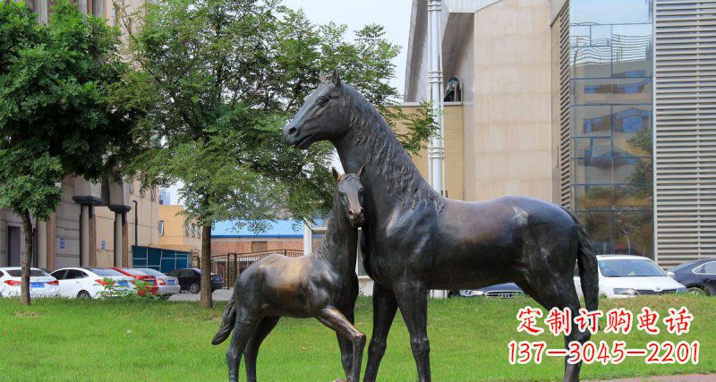 金华优质实木母子马铜雕