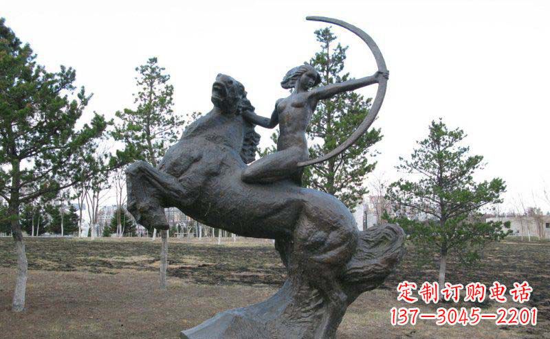 金华公园骑马女人射箭景观铜雕