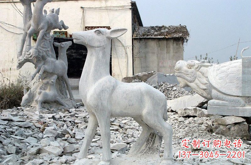 金华青石仿古小鹿雕塑，精美优雅