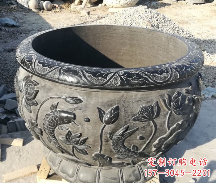 金华青石仿古雕塑荷花水缸